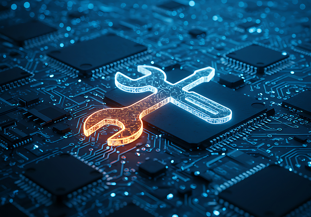 Generated with AI:Computer Circuit Board with Wrench and Screwdriver Icon